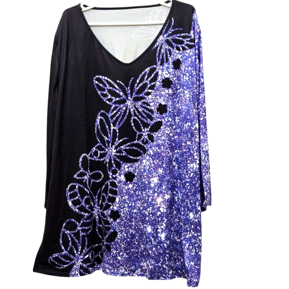 ``T25925 NWT Dark Violet Butterfly Print Tunic